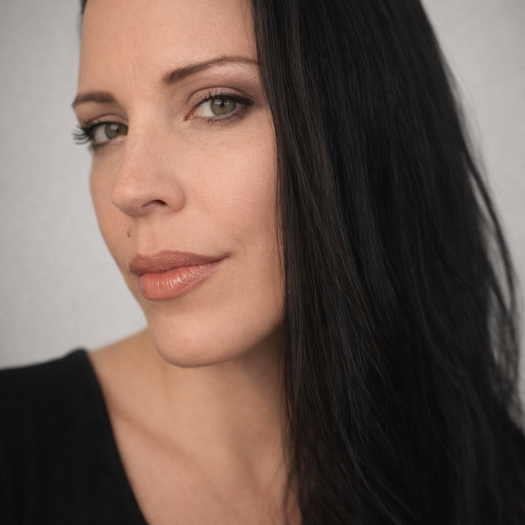 confident gaze and smooth elegance